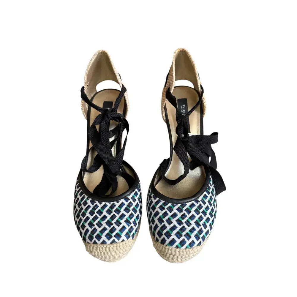 White House Black Market WHBM Preppy Fabric Espadrille Wedge Sandals 7.5